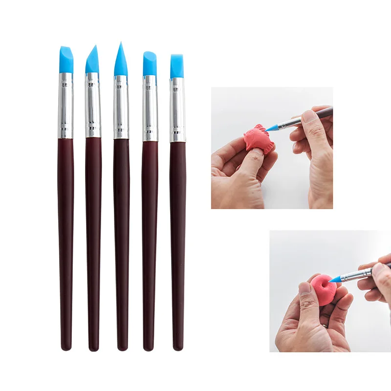 Herramienta para esculpir arcilla de silicona, pincel para modelado, punteado, arte de uñas, herramientas de arcilla, tallado DIY, 5/10 piezas