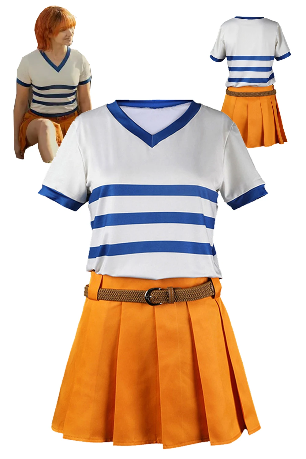 Anime Live Action TV One Piece Nami Cosplay Women Costume Fantasia T-shirt Skirt Belt Adult Halloween Carnival Party Clothes