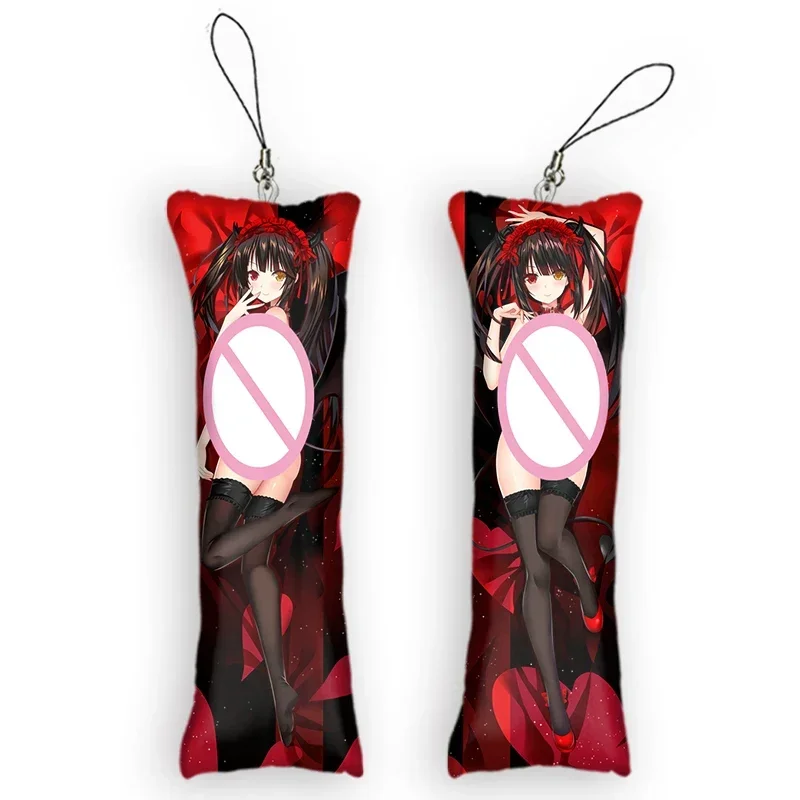 Fashion4x12cm Mini Pendant Tokisaki Kurumi Dakimakura Keychain Double Sided Anime Body Mini Pillow Key Chains Cute Gift