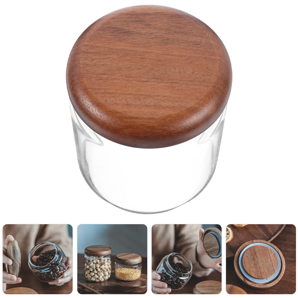 

300ml Food Container Wood Lid Transparent Tea Coffee Sugar Canister Airtight for Candy Kitchen Storage ganizers Glass Jar
