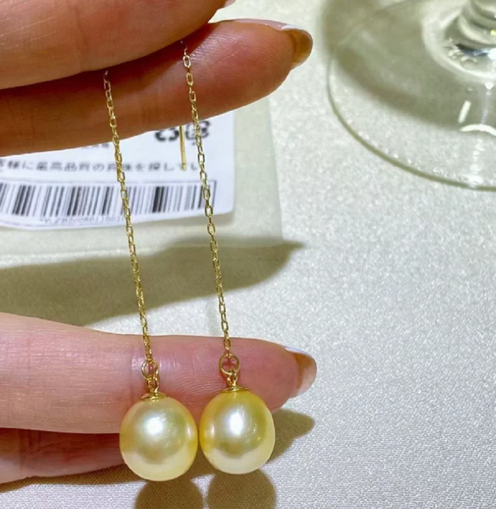 

2024 Hot Selling Round 8-9mm AAA+True White AKOYA Pearl Long Earrings 925s