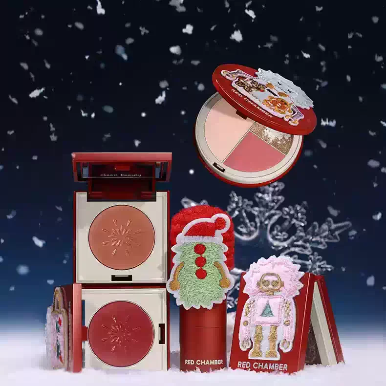 RED CHAMBER Natal 3 cores destaque blush lipstcik sombra multi creme placa de maquiagem de longa duração presente
