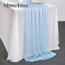 Table Runner Light Blue Sheer Chiffon Luxury Solid Rustic for Romantic Ceremony Reception Wedding Party Table Linen Decoration
