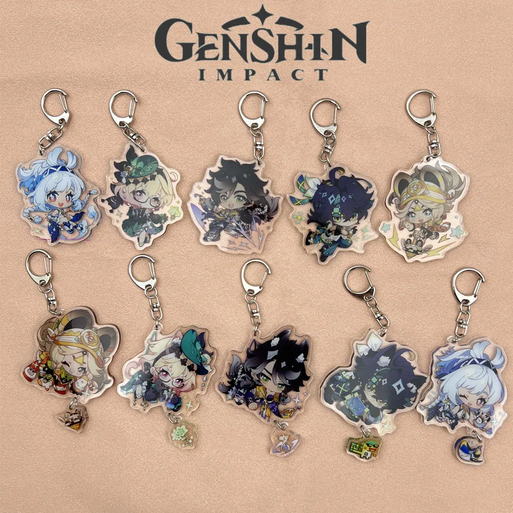 Game Genshin Impact Sethos Mualani Kachina Kinich Emilie Cosplay Keychain Bag Pendant Acrylic Key Chain Keyring Accessories Prop