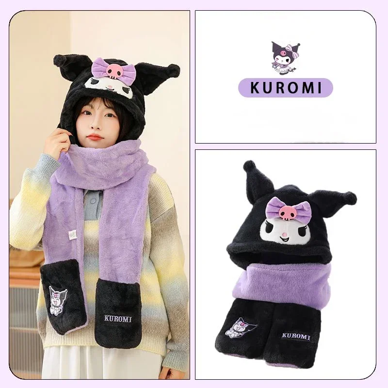 Hello Kitty Cute Student Cartoon Winter Warm Skin Friendly Soft Hat, Scarf, Gloves, One-piece Hat- Perfect Gift for All Ages