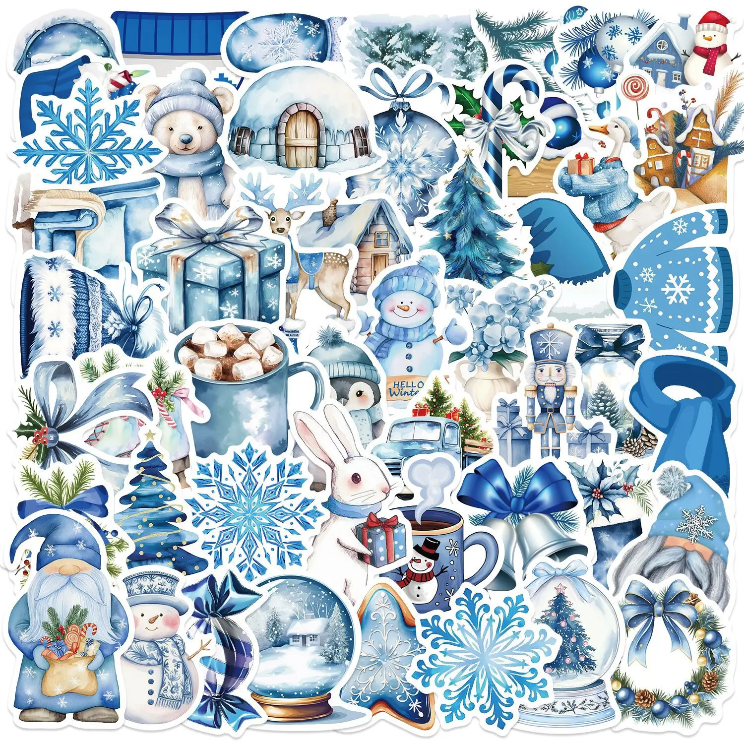10/30/50Pcs Blue Winter Christmas sticker For Suitcase Skateboard Laptop Luggage Phone Styling DIY Decal Pegatina