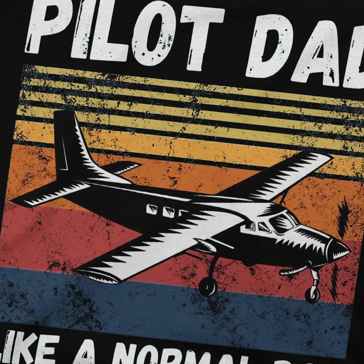 Pilot Dad Like A Normal Dad But Cooler Retro Sunset Pilot Dad T-Shirts for Men Airplane Lover Novelty 100% Cotton Tee Shirt image 3