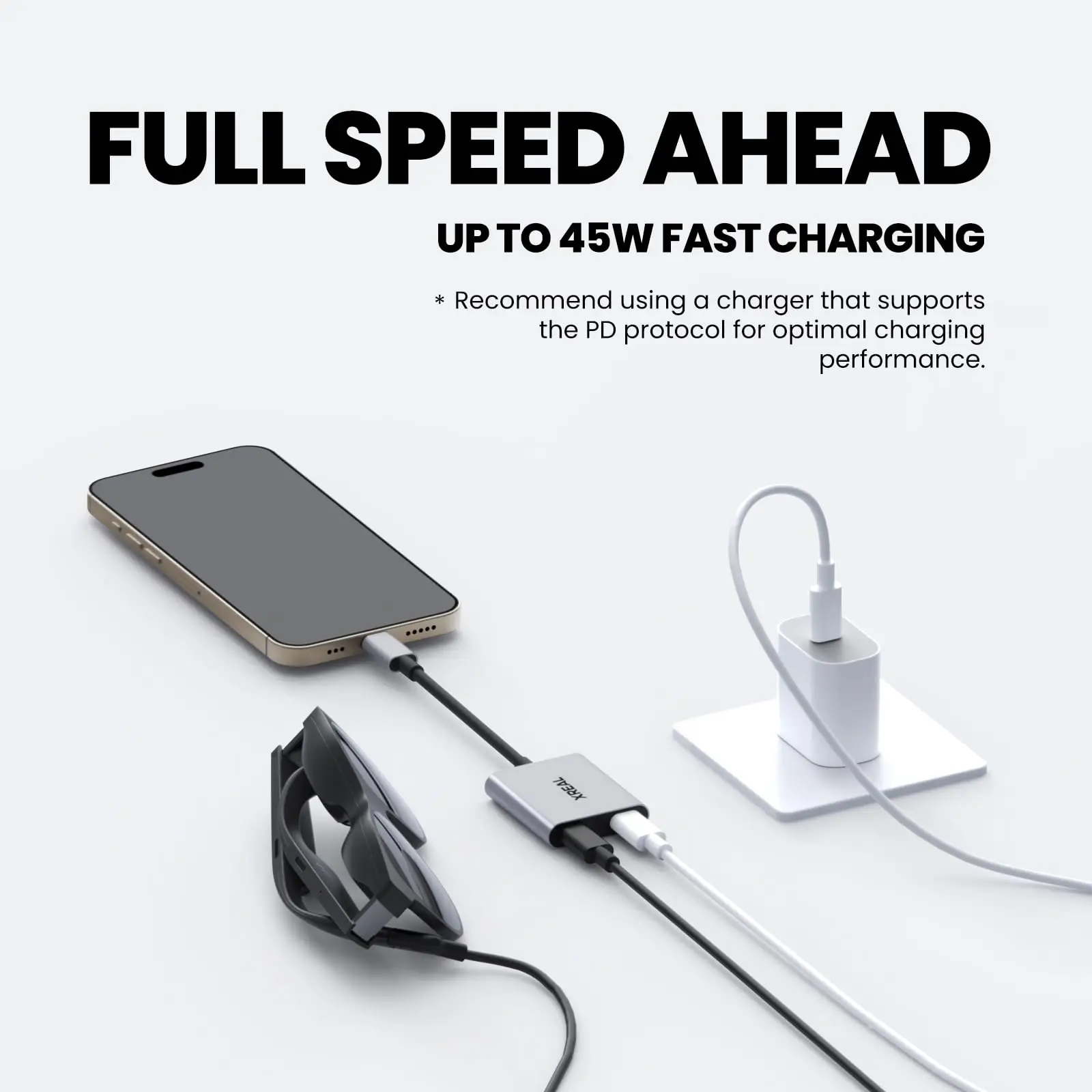 XREAL Hub USB-C 120hz 2in 1, adaptor pengisian daya Cepat PD untuk XREAL AIR/AIR2/Pro/Ultra kacamata Switch PS4 PS5