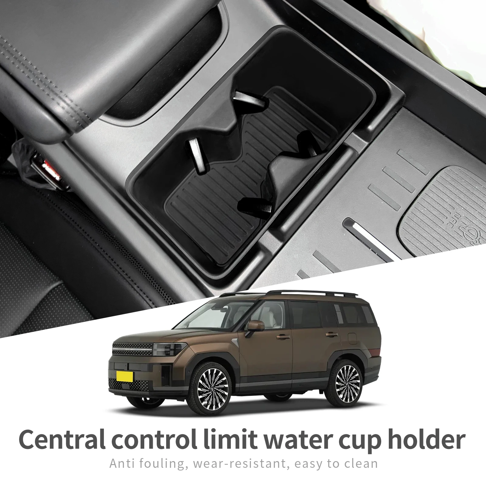 Smabee für Hyundai Santa Fe 2024 2025 2026 Aufbewahrungsbox Getränkehalter Anti-Schmutz-Pad Auto-Innenausstattung Organizer Ordnungssystem Schwarz – Detail 6