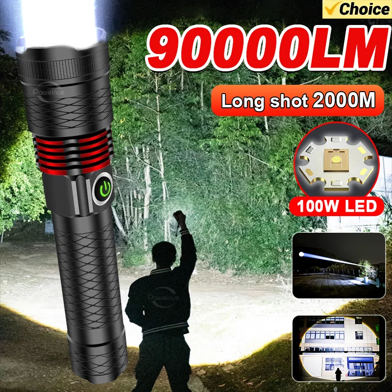90000LM High Power LED Flashlights 18650 Portable Rechargeable LED Lamp Super Bright Flashlight Powerful Lantern Camping Torch