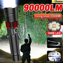 90000LM High Power LED Flashlights 18650 Portable Rechargeable LED Lamp  Super Bright Flashlight Powerful Lantern Camping Torch