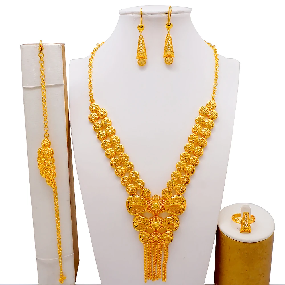 

Golden jewelry set for women african Big Copper necklace set wedding Accessory