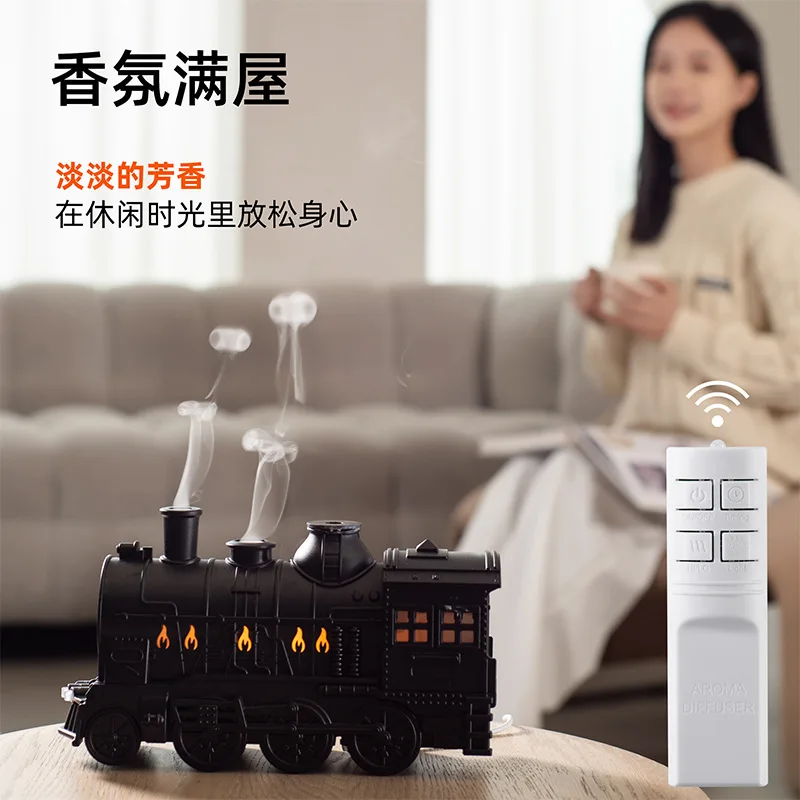Vintage Train Shape Aroma Diffuser Dual Nozzle Large Mist Air Humidifier Smoke Ring Effect Desktop Fragrance Dispenser Retro Hom