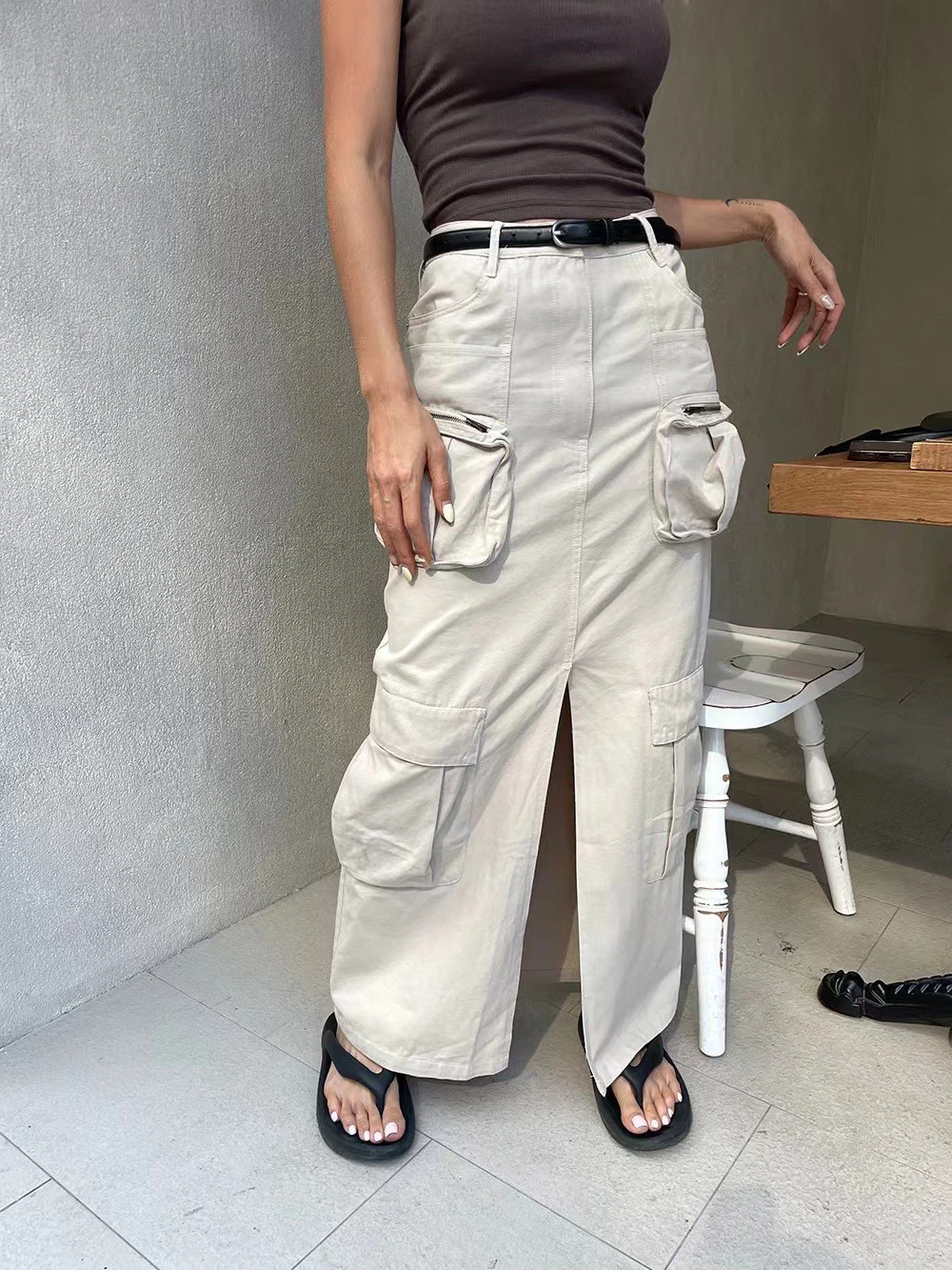 

Длинная юбка с высокой талией для коррекции фигуры, женская модная прямая юбка с разрезом в стиле Dongda Gate, элегантная драпированная юбка миди