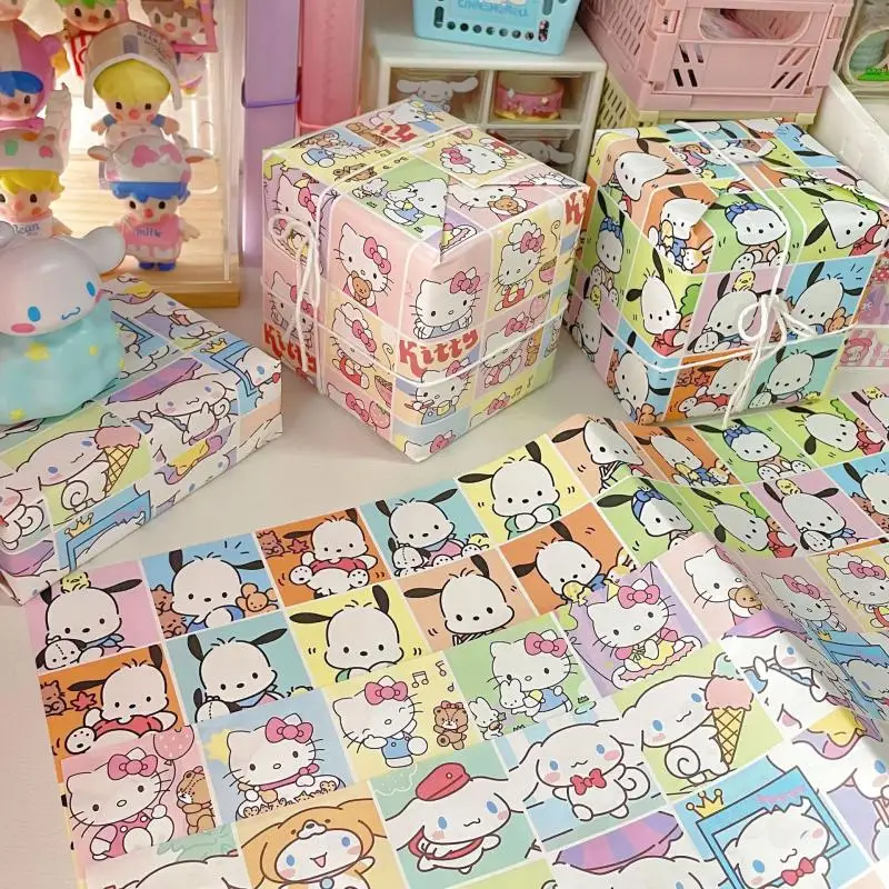 Cartoon Cinnamoroll My Melody Pochacco Hello Kitty 9Pcs Girly Heart Student Holiday Birthday Gift Wrapping Paper