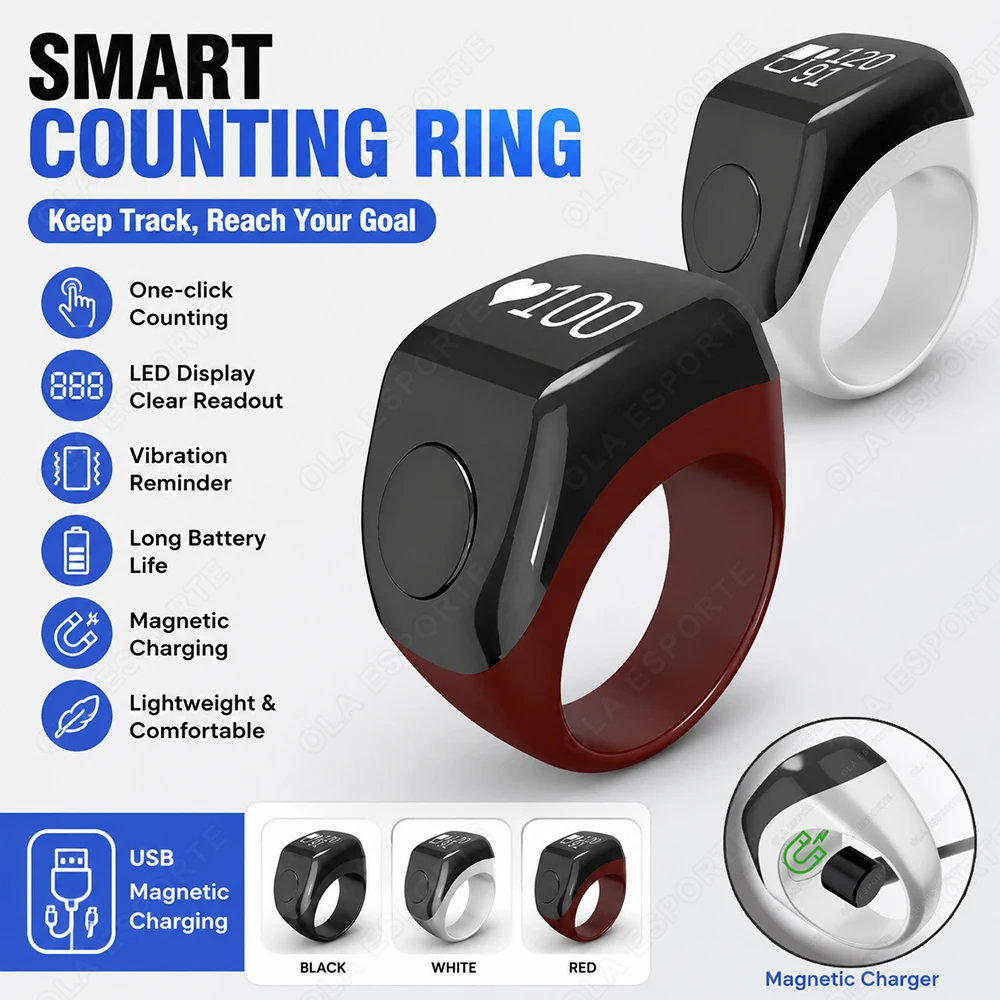 Smart Ring Counter Bluetooth APP Control OLED Display Vibration Reminder Hand Press Muslims Zikr Ring Prayer FingeAIMB-G1Max