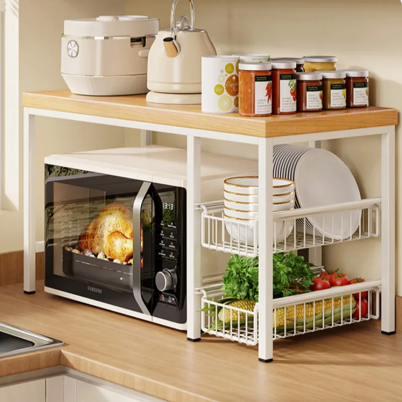 Space-Saving Microwave Stand Multi-Appliance Kitchen Organizer for Toaster Oven & Rice Cooker Countertop Storage Rack