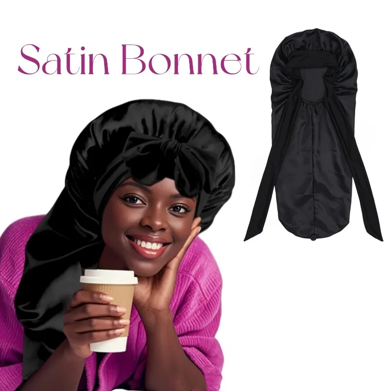 

Adjustable Satin Sleep Bonnet with Bows for Women - Hair Protection Bonnet, Turban Headwrap for Curly Hair (Multicolor)