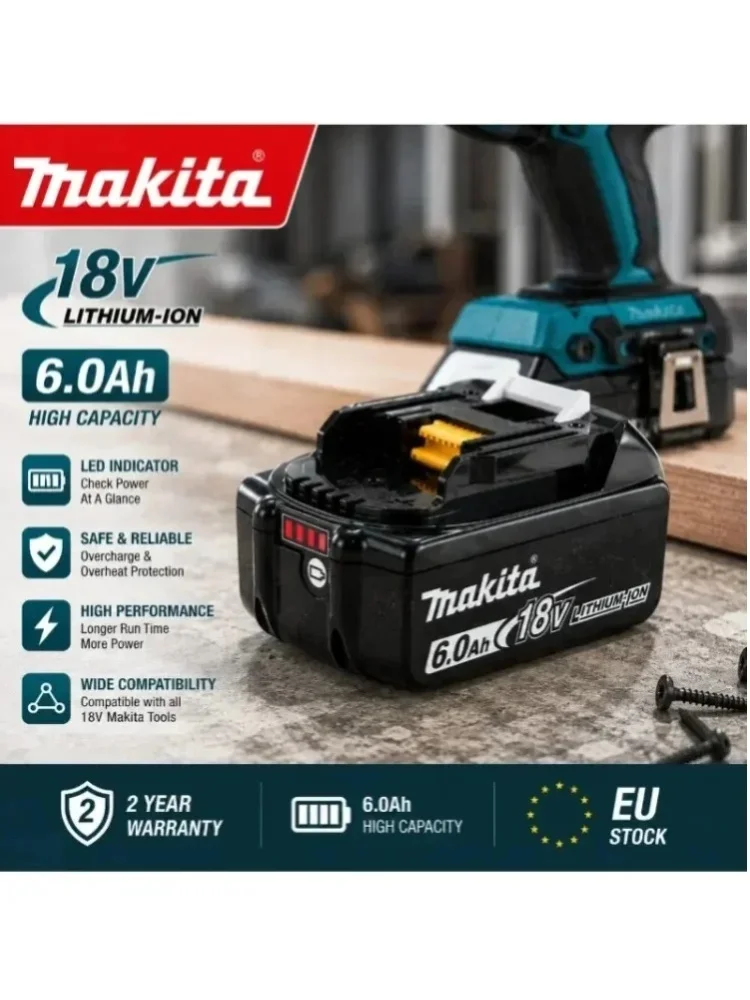 Oryginalna bateria Makita 18V 6.0Ah BL1860B Li-ion Akku Oryginalna bateria LXT Kompatybilna z BL1850B BL1840 BL1830 Narzędzia Elektryczne, Bateria o Dużej Pojemności z Długą Żywotnością, Profesjonalna — 2
