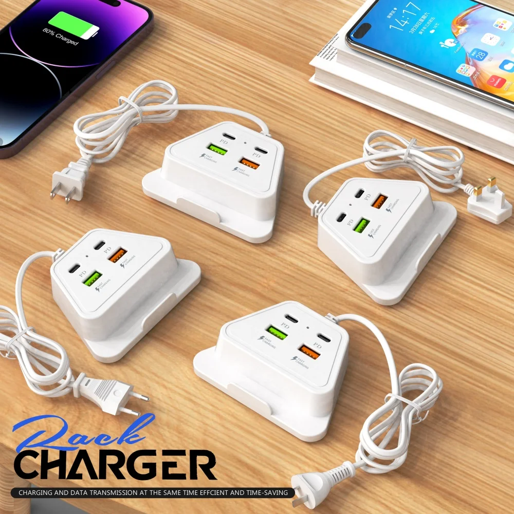 

4 Ports USB Charger 5.1A PD Type C Fast Charging EU US UK Plug Wall Charger For iPhone Samsung Xiaomi Phone Quick Power Adapter