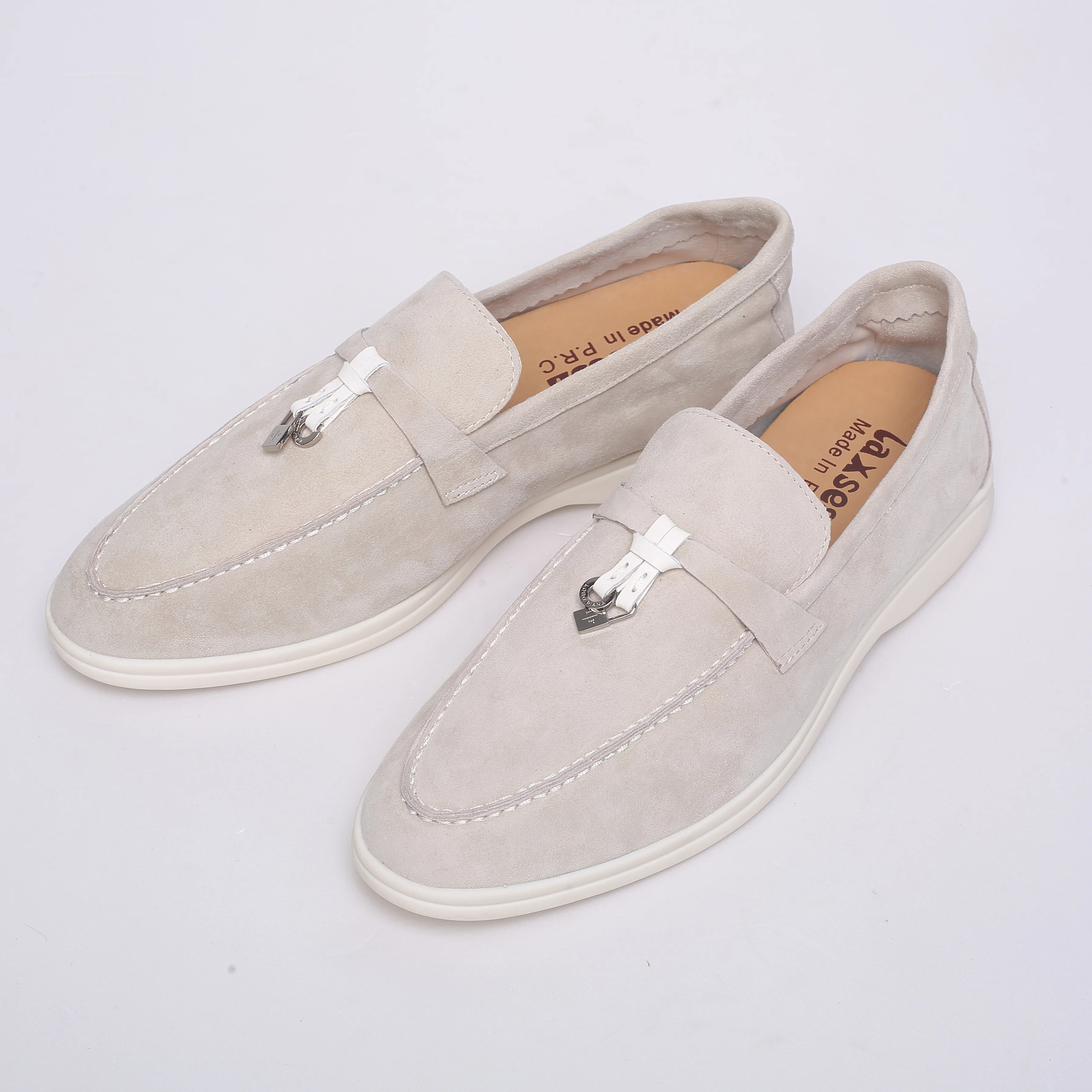 2024 Summer Suede Leather Women Loafers Men Flat Shoes Round Toe Slip-on Causal Moccasin Comfortable Mules Lazy Women Shoes