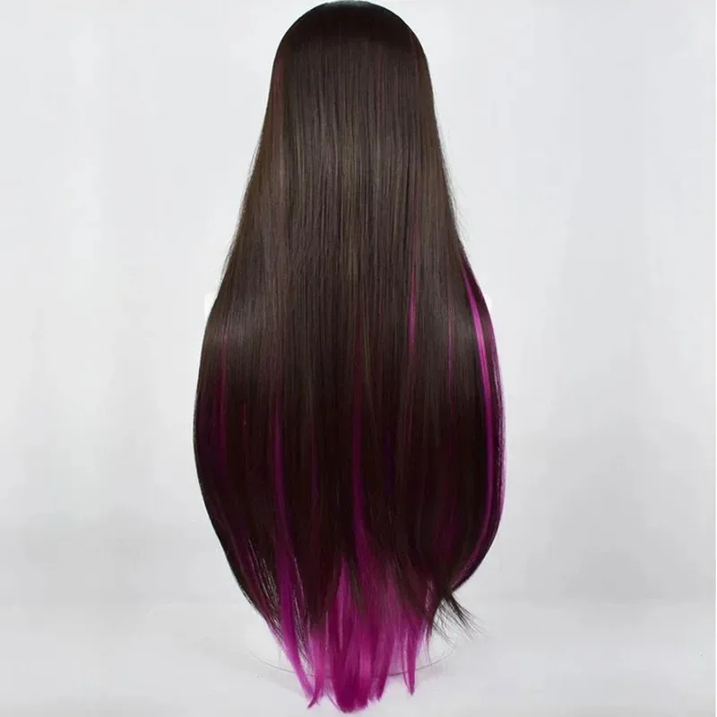 باروكة شعر مستقيمة باللونين الأسود والوردي، باروكات صناعية طويلة مموجة مع غرة للنساء، شعر مستعار لوليتا من الألياف الطبيعية ذات درجة الحرارة العالية