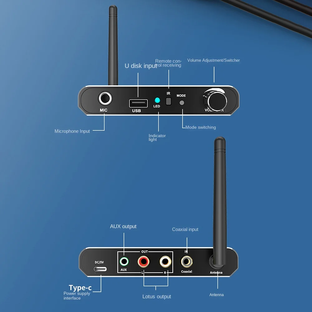 A42Z-Convertitore DAC HIFI wireless Ricevitore Bluetooth 5.2 Audio coassiale a R/L Adattatore Aux da 3,5 mm con microfono per riproduzione disco U