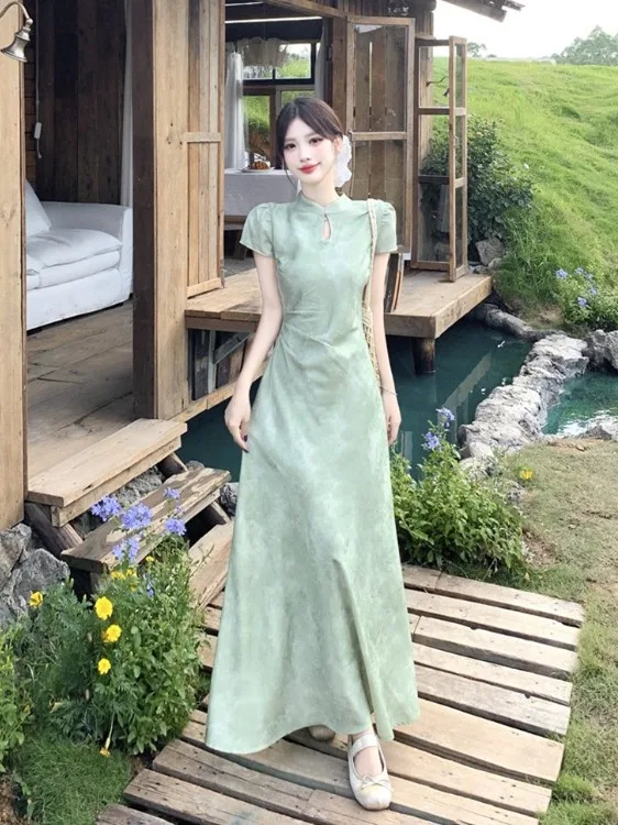 

plus Size Floral Embroidery A-Line Dr Chinese Sle Qipao Summer New Faion Slimming Long Skirt for Women High Waist or...