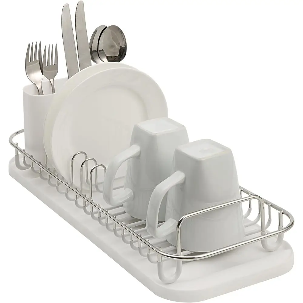 

304 StainlSteel NeverRust Compact Dish Drying Rack with Utensil Holder & Removable Drain Tray, Rustproo Small Dish Rack or Kitch