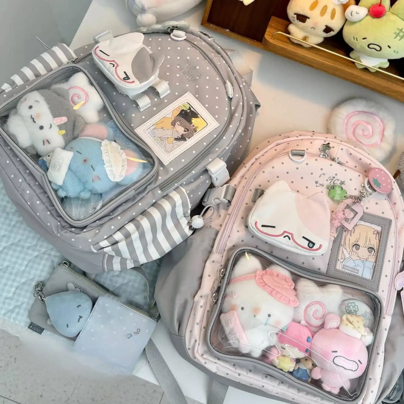 Cute Polka Dot Transparent  Backpack Casual Lightweight Commuting Outdoor School Bag Soft Fabric Zipper Closure Medium W...
