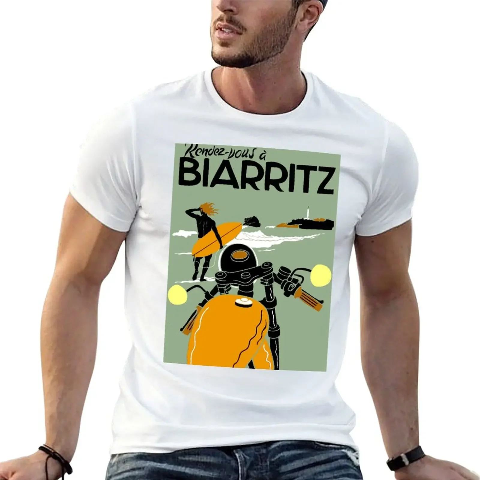 

BIARRITZ ; Vintage Travel Advertising Print T-Shirt animal prinfor boys luxury clothing labubu T-shirts for men cotton
