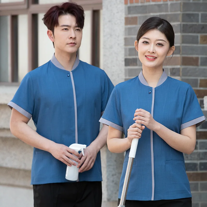 ทําความสะอาดเสื้อผ้าทํางานแขนสั้นฤดูร้อนบางระบายอากาศทําความสะอาดเครื่องแบบสําหรับการทําความสะอาดทรัพย์สินโรงแรมห้องพักทําความสะอาด