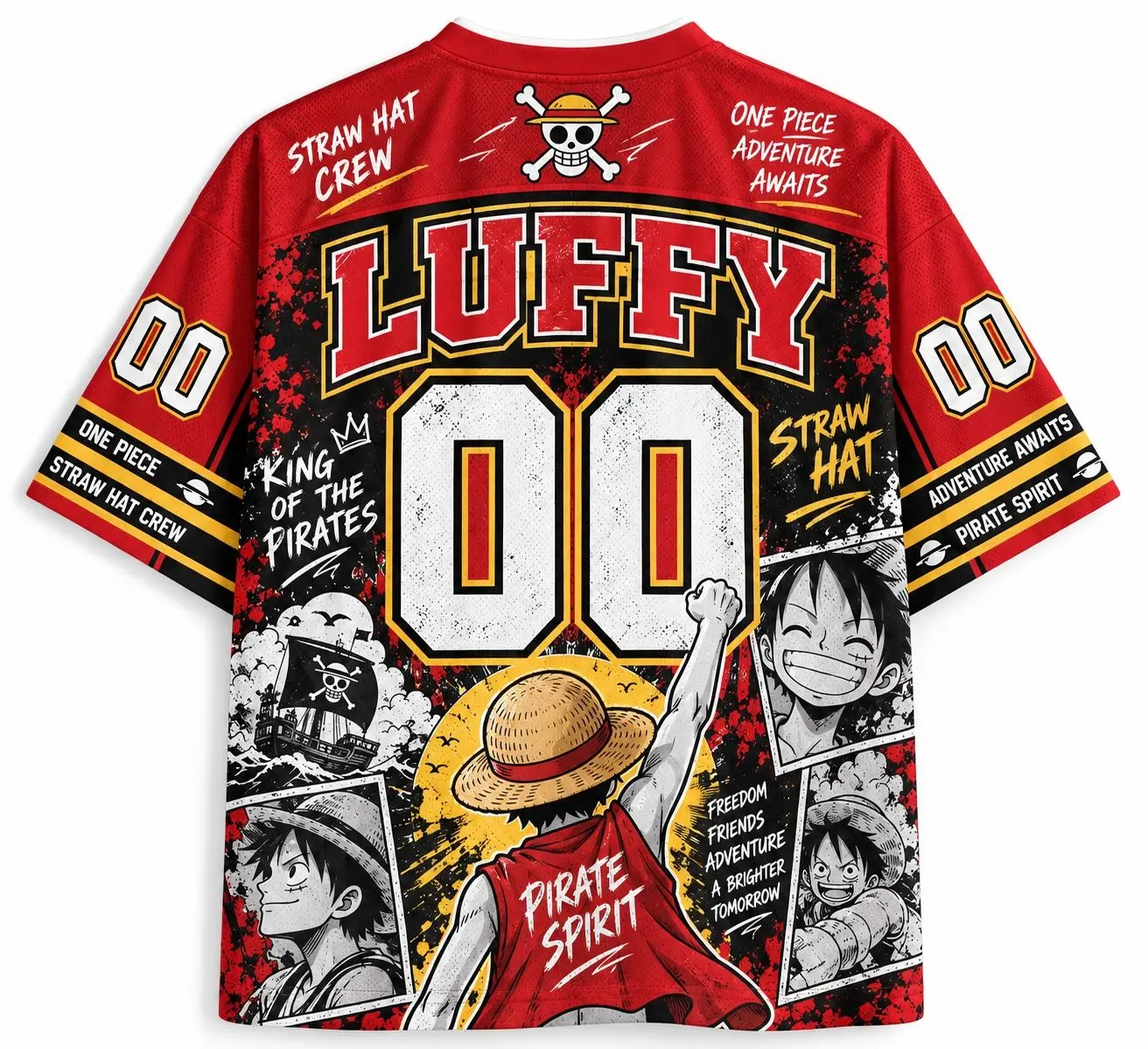 One Piece Luffy Mesh Shirt Men's and Women's T-shirt Three Swords Style Retro Anime Street Dress Loose Cosplay