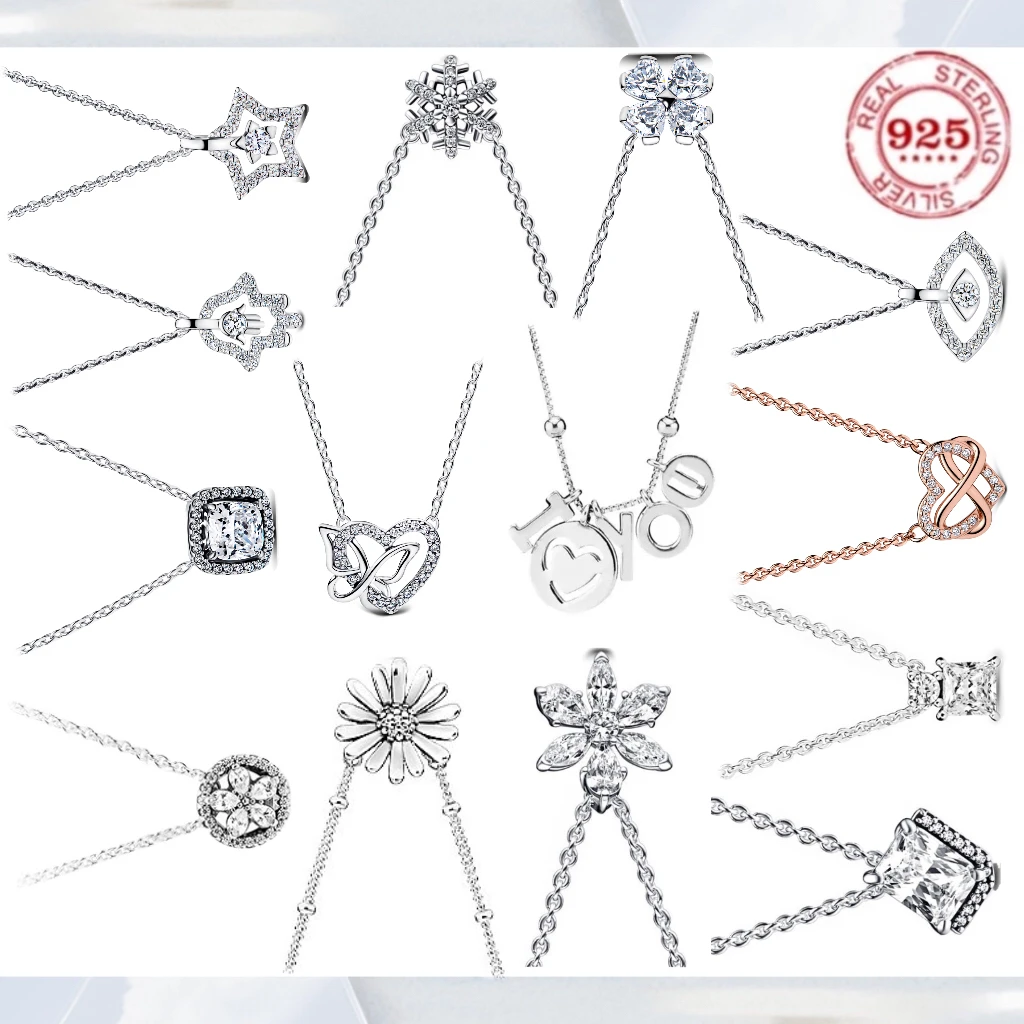 New 100%925 silver love snowflake star zircon necklace women's high-end fashion jewelry suitable for daily and dinner accessorie