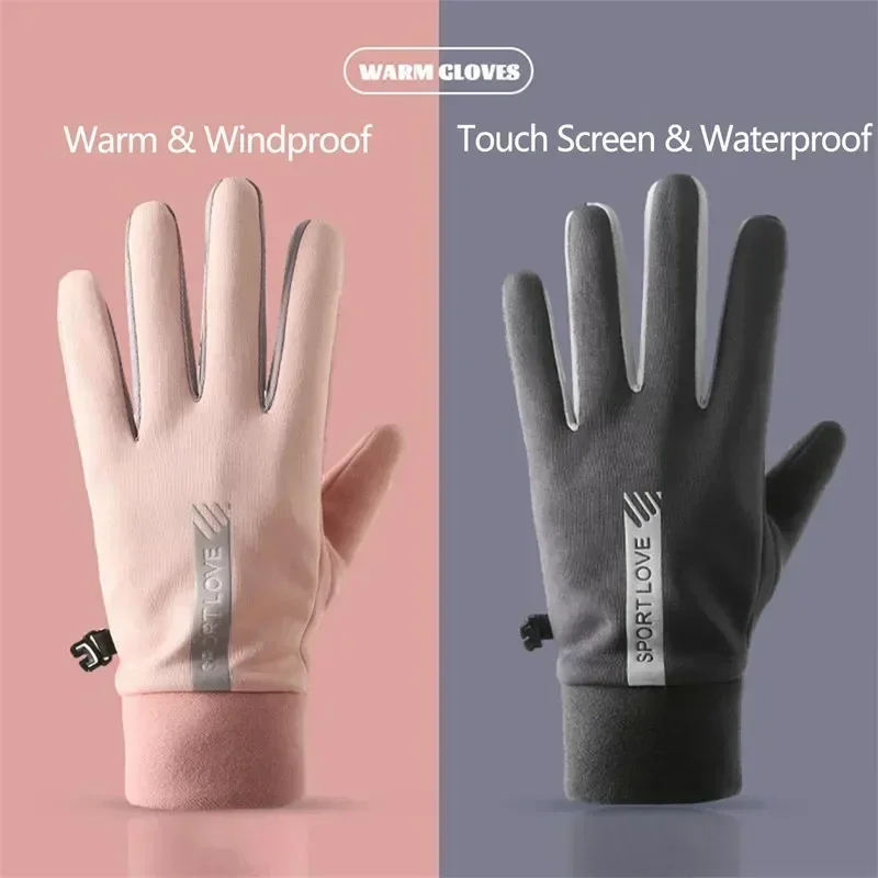 Women Thermal Fleece Gloves Men Winter Cycling Gloves Full Finger Waterproof Cold-Resistant Touch Screen Gloves For Cold Weather