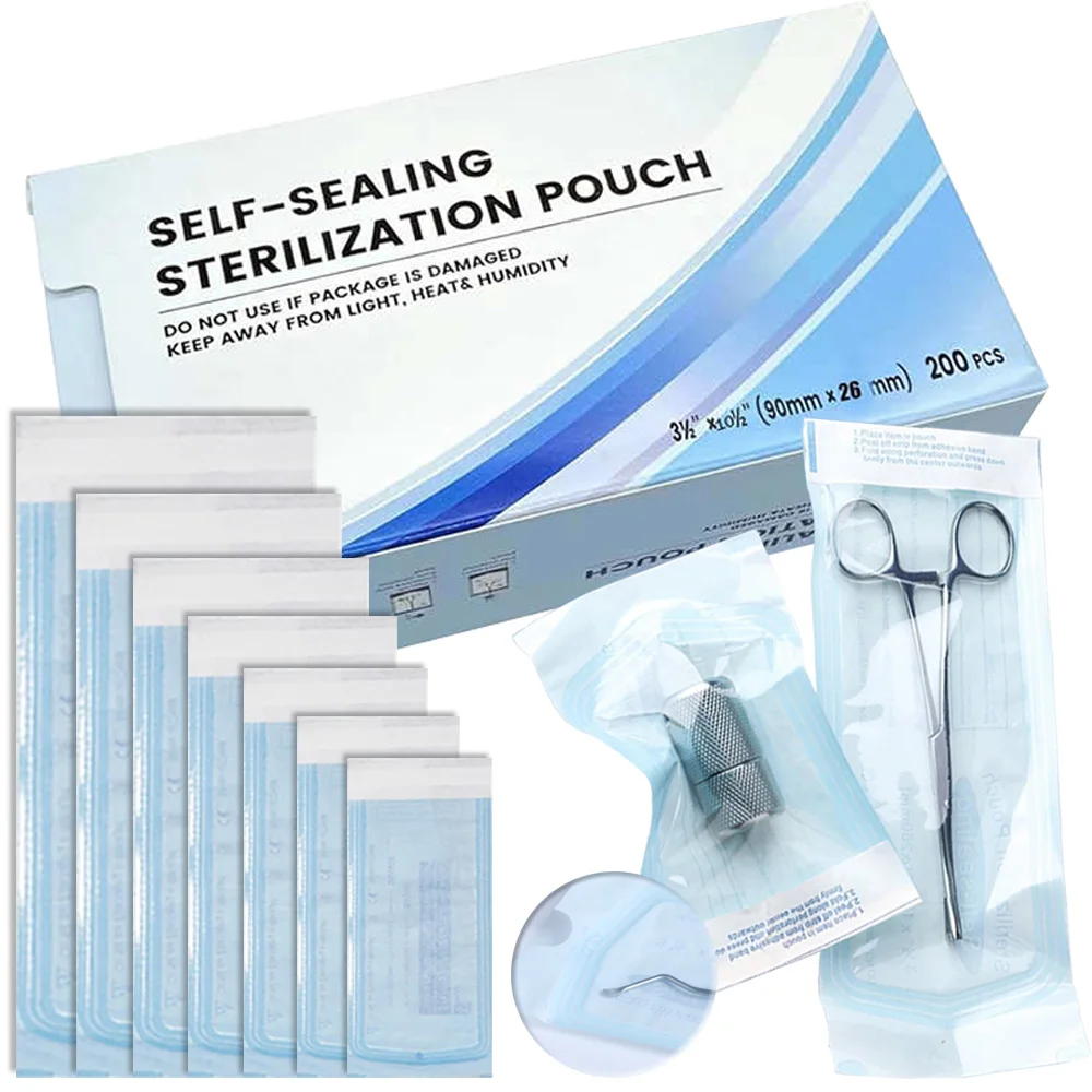 

200PCS/Box Disposable Self-sealing Sterilization Pouches Bags Manicure Nail Art Tools 7 Sizes Sterile Storage Bags Accessories