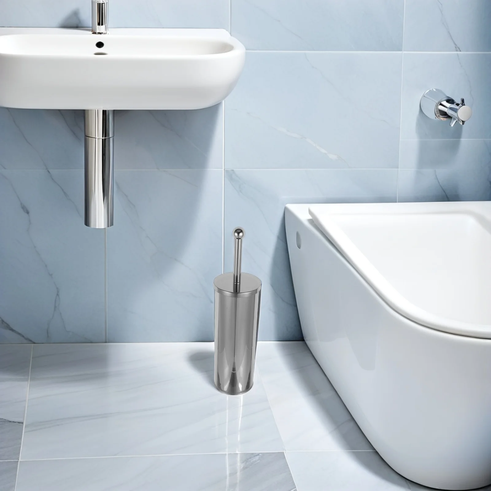

1 Set Stainless Steel Toilet Brush: Long Handle Wall Mounted Bowl Cleaner For Bathroom Deep Cleaning Compact Scrub Brush Holder