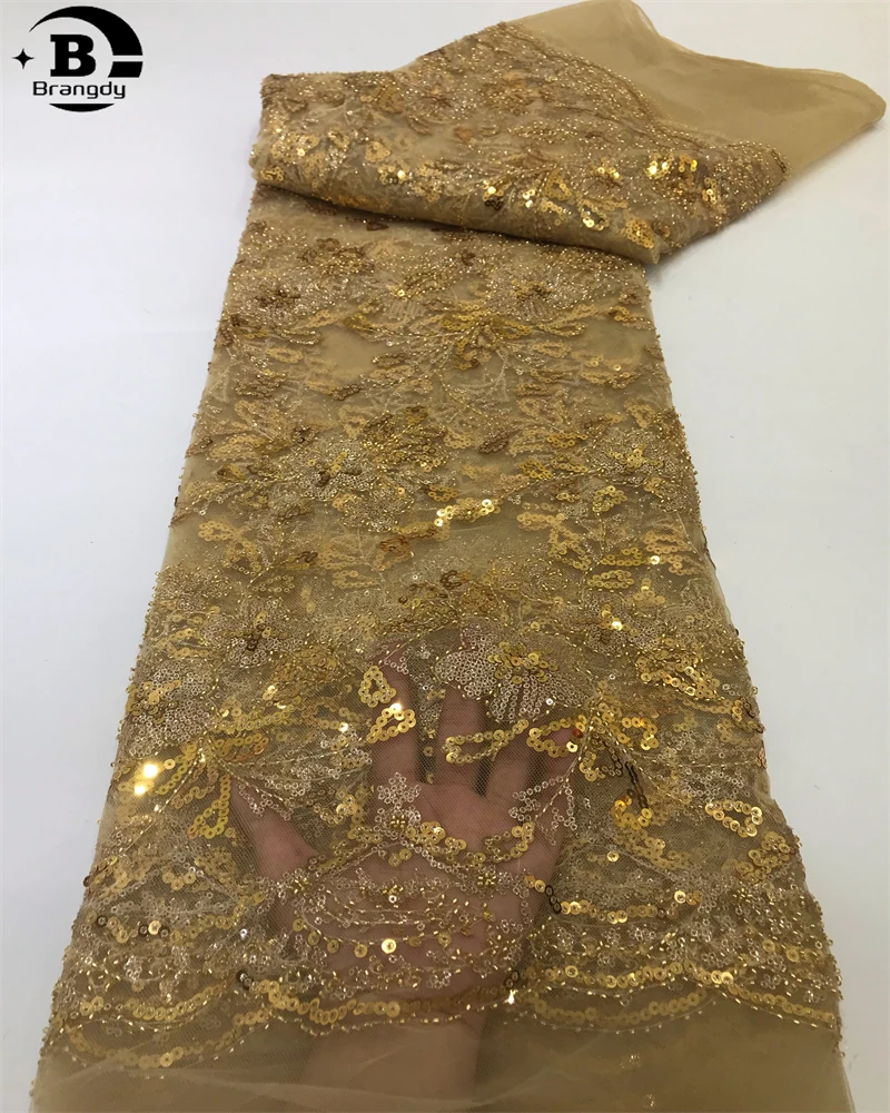 

Brangdy African Tulle Lace Fabric for Women, Heavy Handmade Beads, Dubai Luxury Beaded Lace, Wedding Fabrics, High Quality, 2024