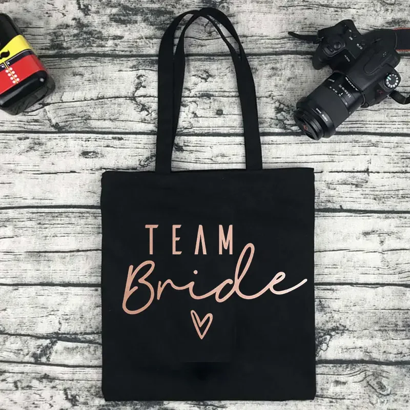 Bride and Love Printed Black and White Canvas Environmental Shopping Bag Casual Large Handbag Women Handbag Large Capacity Tote