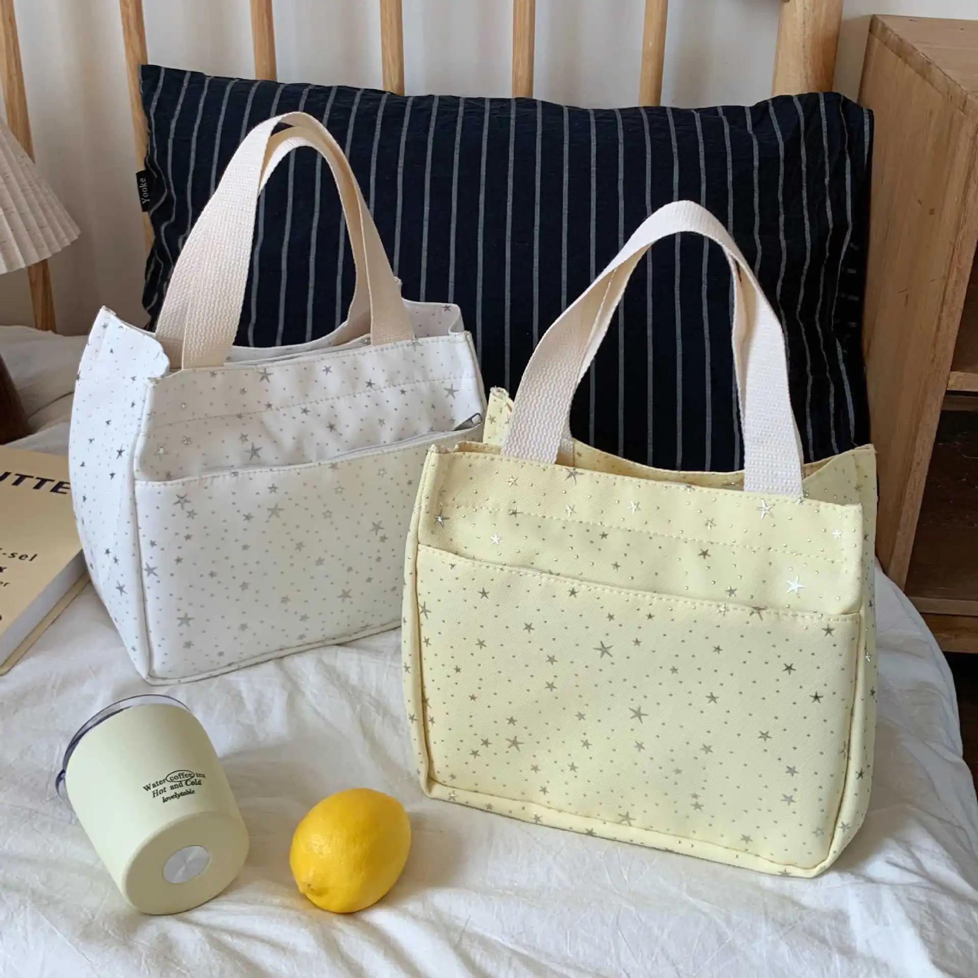 Stylish Shiny Star Rhinestone Bento Bags Women's New Large Capacity Zipper Daily Handbags Korean Style Casual Storage Bag