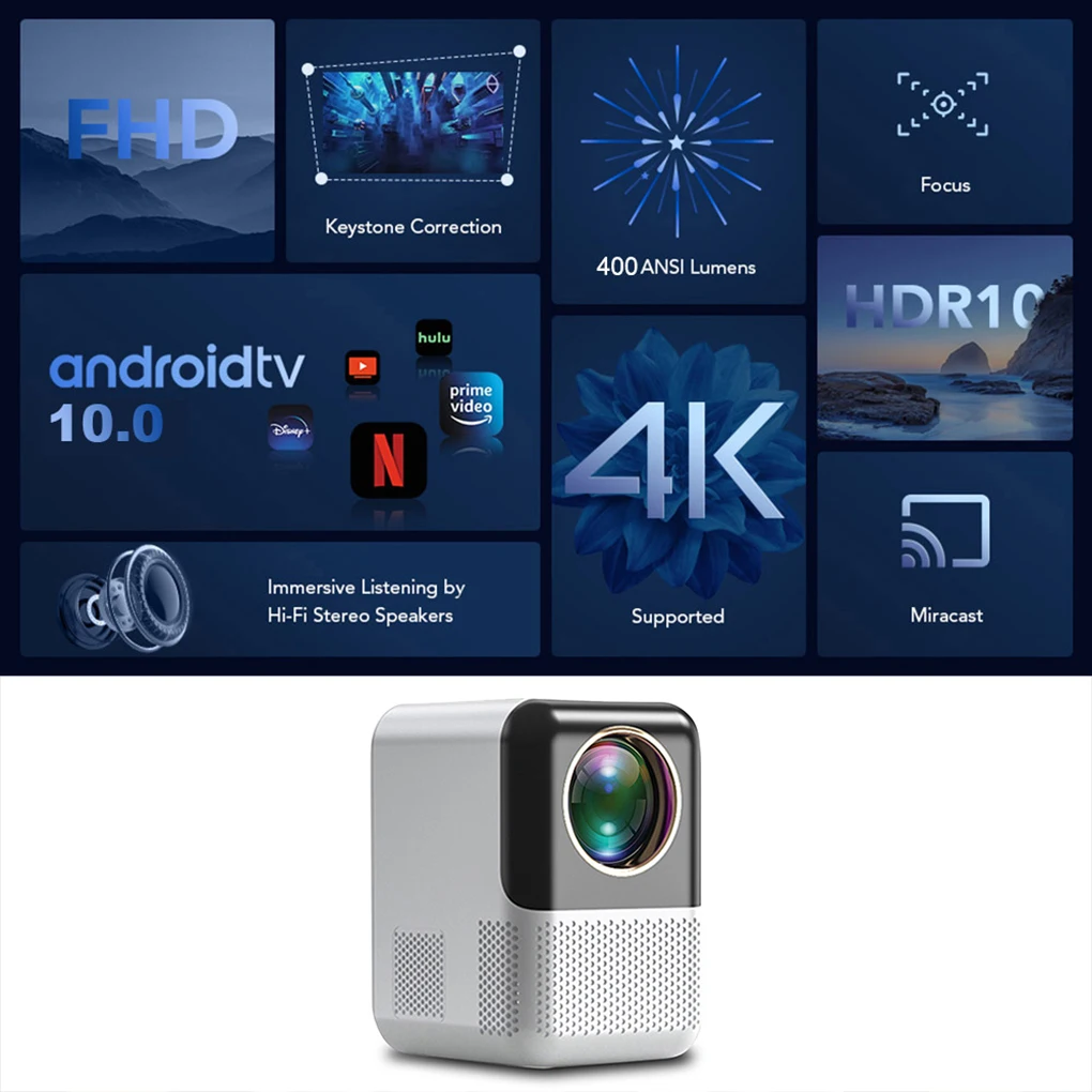 P700 Mini Projector Android 10 Supported 4K Full HD 1080P LED Video Beamer Wifi Home Theater Compatible with HD USB AV