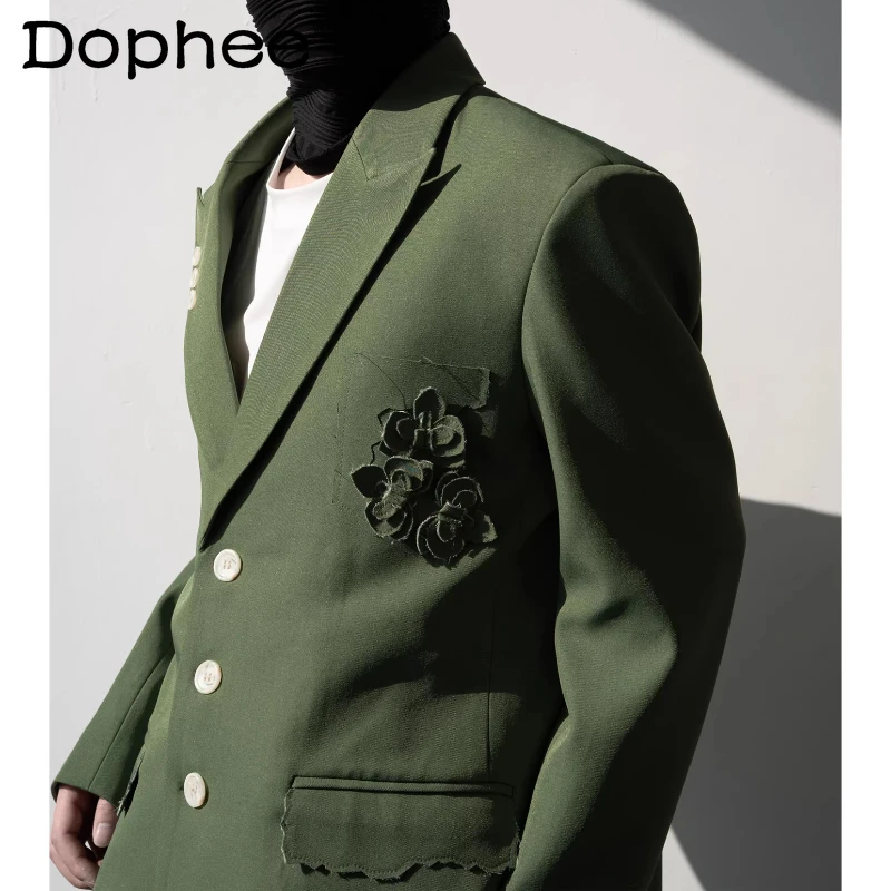 

Мужские пиджаки с объемным цветочным декором, весна 2026, новая коллекция, высококачественные однотонные приталенные пиджаки, мужские блейзеры с длинным рукавом