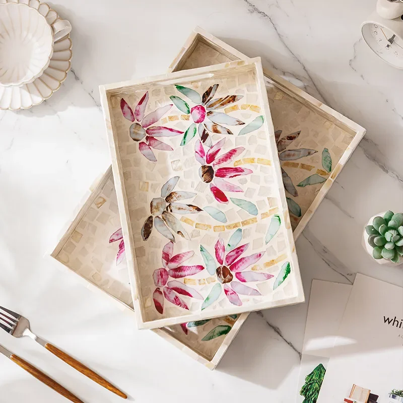 

ins wind shell tray rectangular household living room teacup water cup storage premium dining tea fruit tray