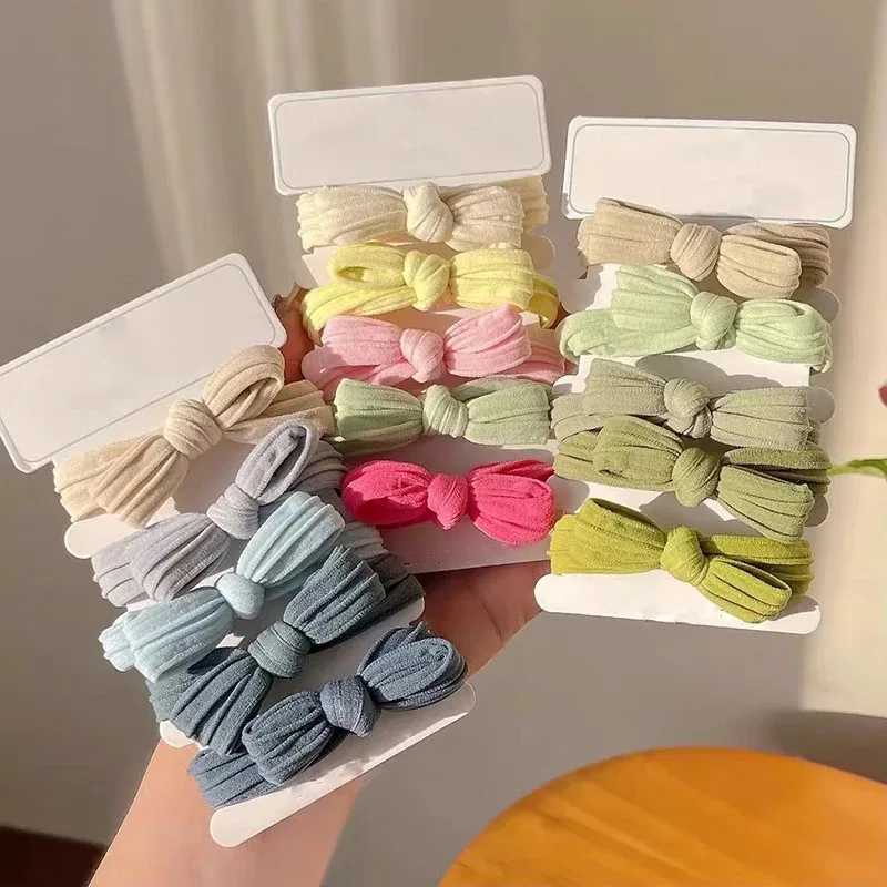 5 sztuk/zestaw koreański śliczny Bowknot elastyczna gumka do włosów jednokolorowe gumki do włosów kucyk Holder nie szkodzi pierścionek do włosów nakrycia głowy dla dzieci — zdjęcie 5