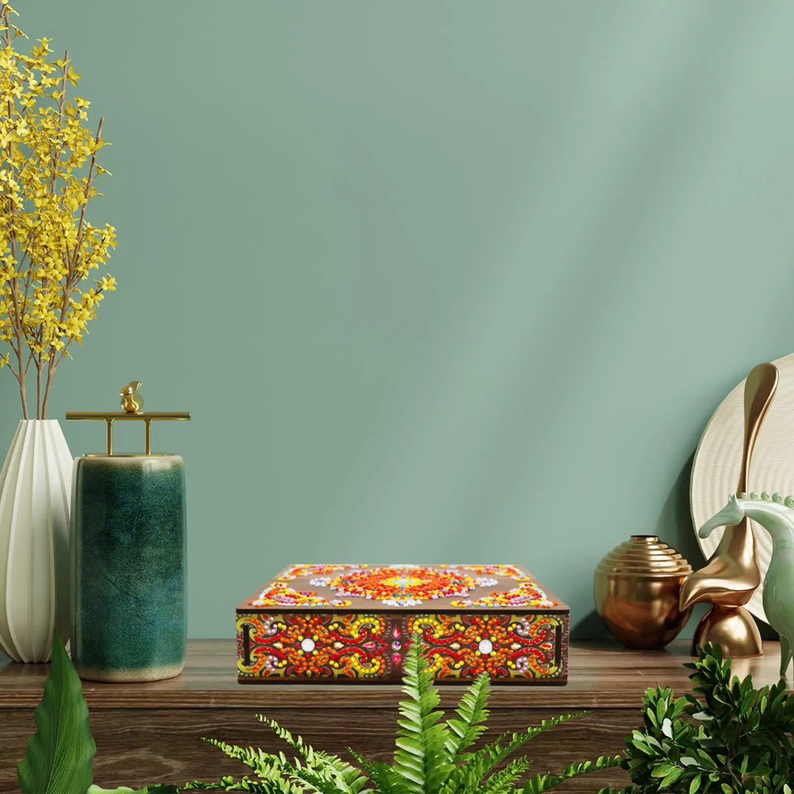 

Mandala Diamond Drawing Jewelry Storage Box DIY Special Shaped Drill Wood Case Holder Mosaic Kit Handmade Gifts