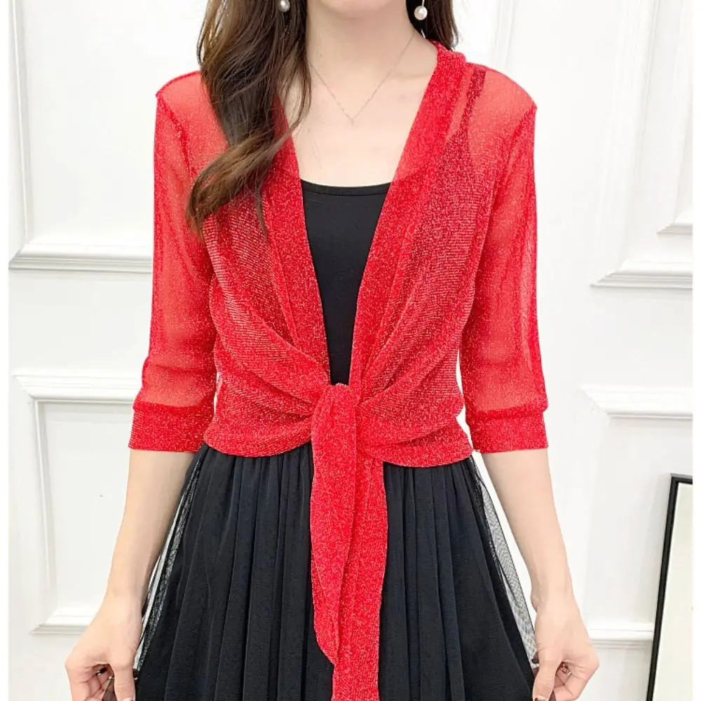 New Polyester Women's Cardigan One Size Tulle Sun Protection Clothing Short Cardigan Summer