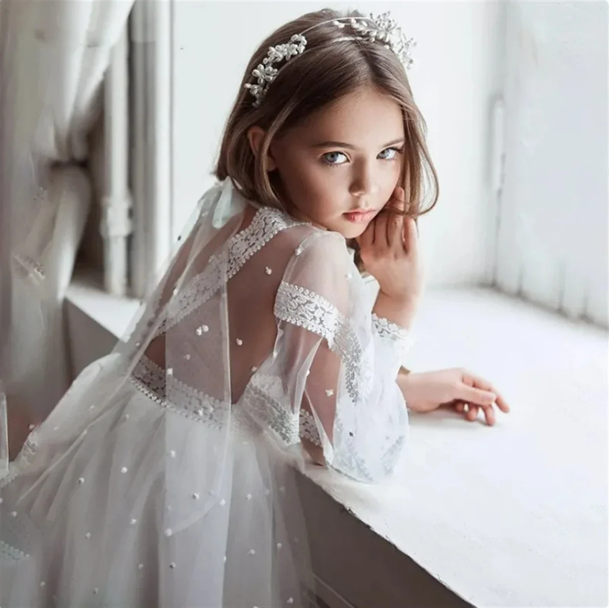 

Flower Girl Dress White Fluffy Tulle Lace Applique Wedding Elegance Flower Child's First Eucharist Birthday Party Girl Gift