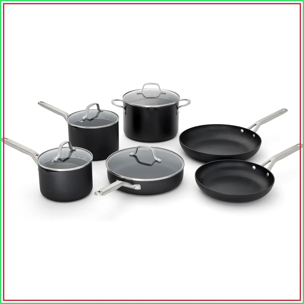 10-Piece Hard-Anodized Nonstick Cookware Set, Dishwasher Safe, Oven Safe to 450F