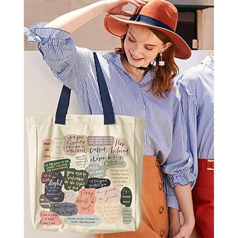 SPC11 Aesthetic Heavy Canvas Tote Bag with Pocket for Women, Cloth Gusseted Totes Bag with Pattern for Shopping,