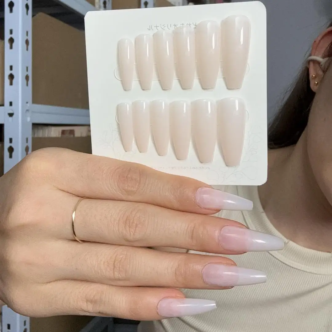 24pcs/box Super Long Ballet Press on Nails Set Full Cover Acrylic Fake Nails Tips Solid Color Simple Design False Nails Art